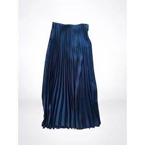 ZARA Navy Pleated Silk Like Midi Skirt XS Quiet Luxury Whimsigoth